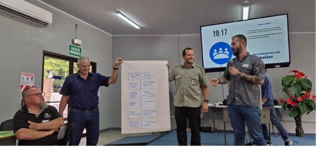 People presenting ideas on a board in a work room