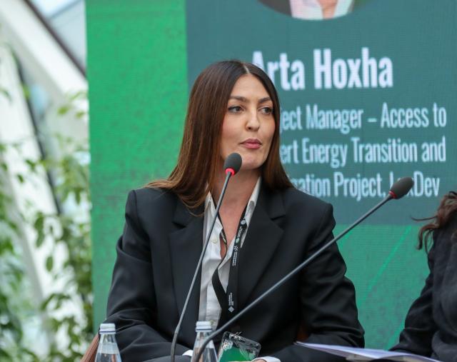 Panelist Arta Hoxha addressing the summit