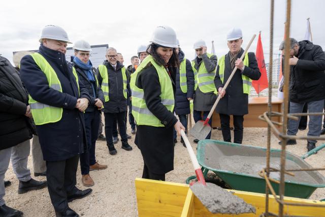 Officials laying groundwork at the ceremony for the new health professionals building